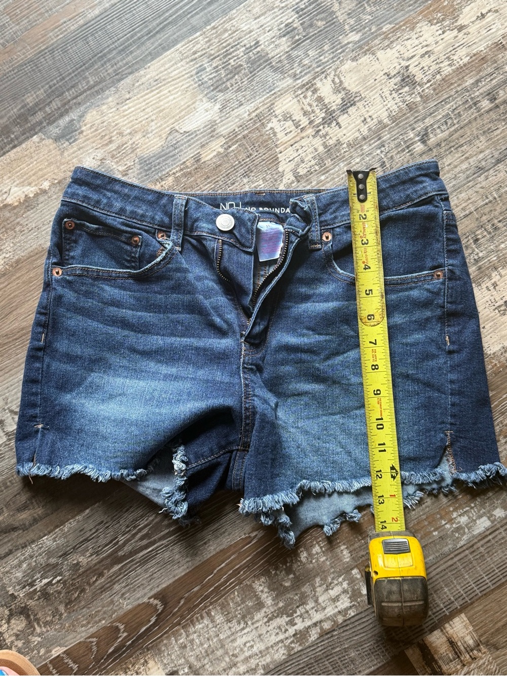 No Boundaries Dark Blue Distressed Frayed Hem Denim Shorts